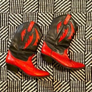Vintage Red + Black Cowgirl Boots, Margos, Size 8